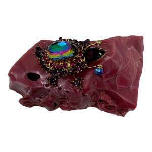 Handmade Art Nature Pink Mineral Rock with Jewelry Bug Insect Turtle